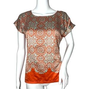 The Limited Women’s Blouse‎ Orange Geometric Pattern Short Sleeve Crew Neck